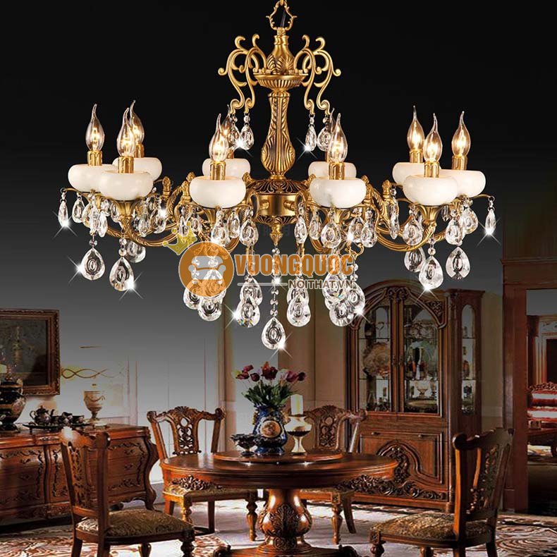 Đèn chùm đồng chao đá trắng ATL8659-5